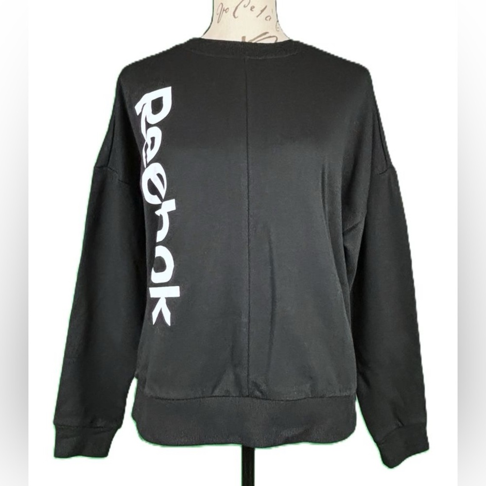 Women's Small Reebok Black White TE Linear Logo Medium Weight Sweatshirt NWT